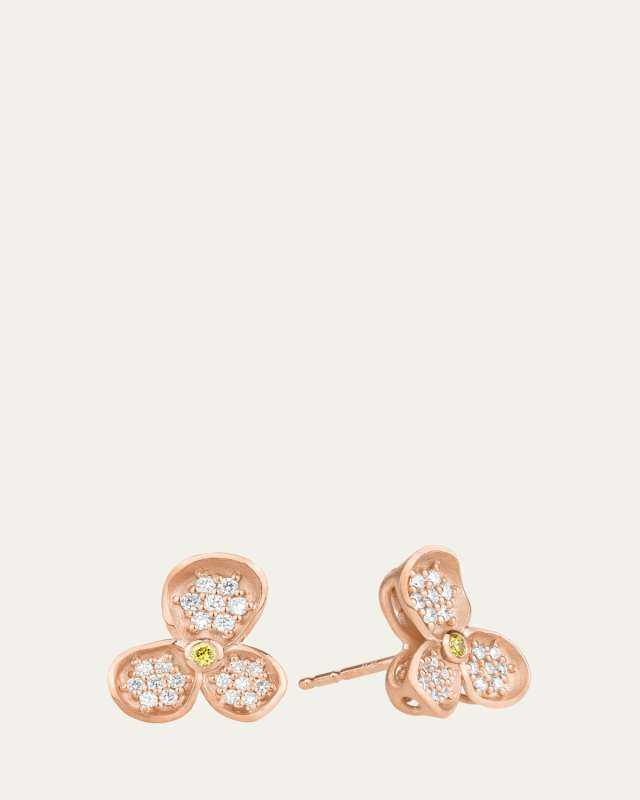 Forget Me Not Triple Petal Stud Earrings with Diamonds in 18K Rose Gold